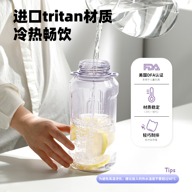 富光水杯男女夏季大容量防摔耐高温太空杯儿童学生便携双口吸管杯高清大图