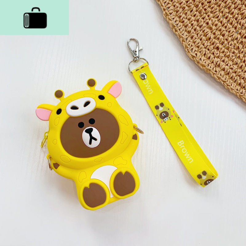 流行网红硅胶零钱包小熊休闲学生时尚背包儿童少女包包亲子收纳包NEW LAKE 中全身长颈鹿熊+短绳