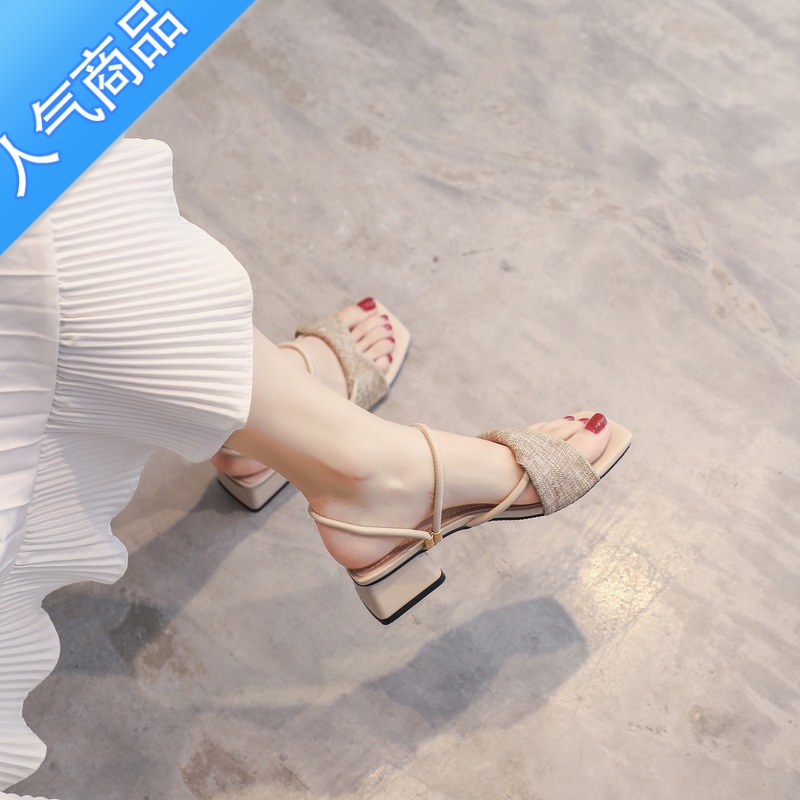 SUNTEK2023年新款夏季粗跟中跟仙女风搭配裙子两穿气质小清新高跟凉鞋女高清大图