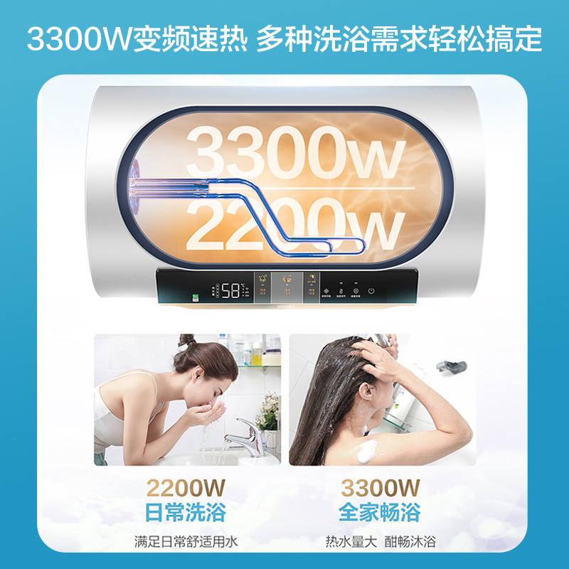 [口碑热卖]海尔(Haier)60升电热水器 3.3KW变频速热 一级能效 镁棒免更换EC6002-YG5U1