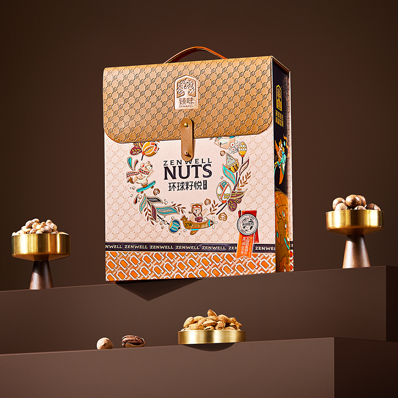 臻味-1850g环球籽悦坚果礼盒复古邮差包造型臻选7种美味果粒饱满低温烘焙高清大图