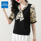 真维斯旗下JSW假两件夏装女新款拼接洋气夏季衬衫上衣气质休闲T恤