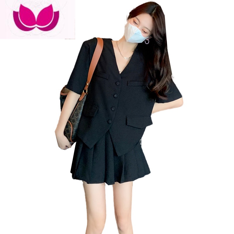 七斓大码女装2023夏装新款显瘦遮肉穿搭一整套胖mm高级感西装套装高清大图