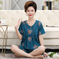可外穿睡衣女夏季棉质短袖七分裤中老年妈妈宽松加大码家居服套装_498 女3XL G3939