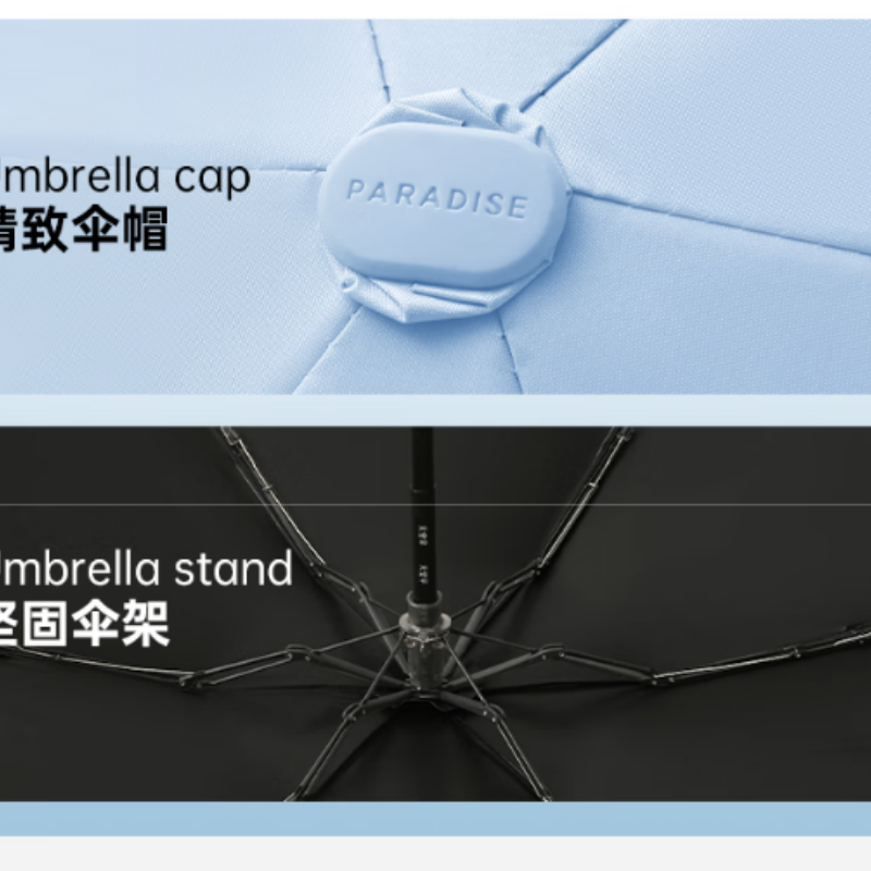 天堂防紫外线阳伞50767E五折6K伞下90CM黑胶防晒轻巧便携五折扁伞净空蓝高清大图