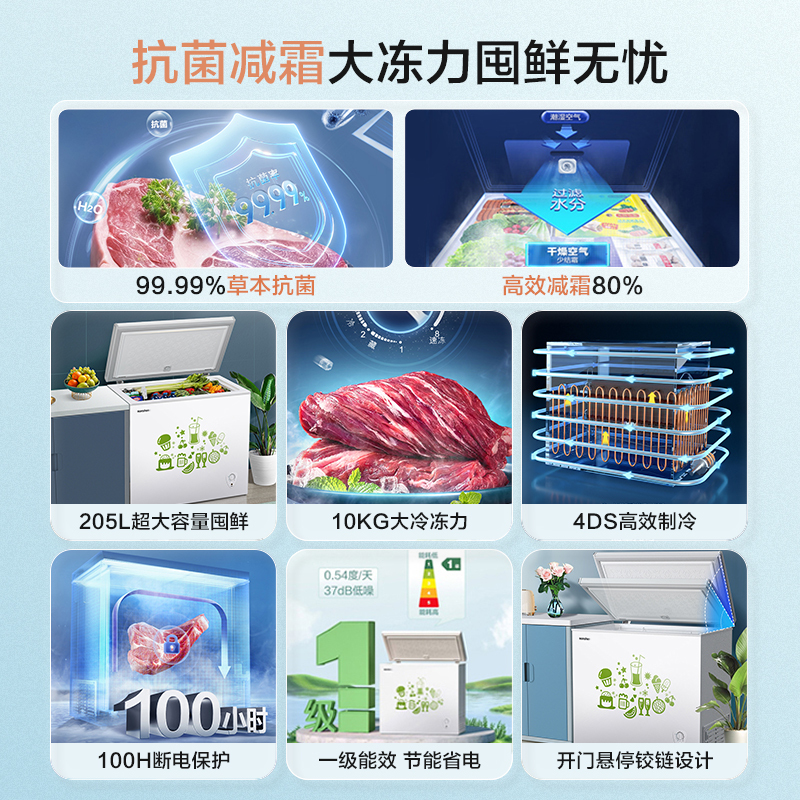 容声(Ronshen)205升 顶开门冰柜 节能低霜 单温冰箱 家用商用卧式冷柜一级能效 国补 BD/BC-205MB