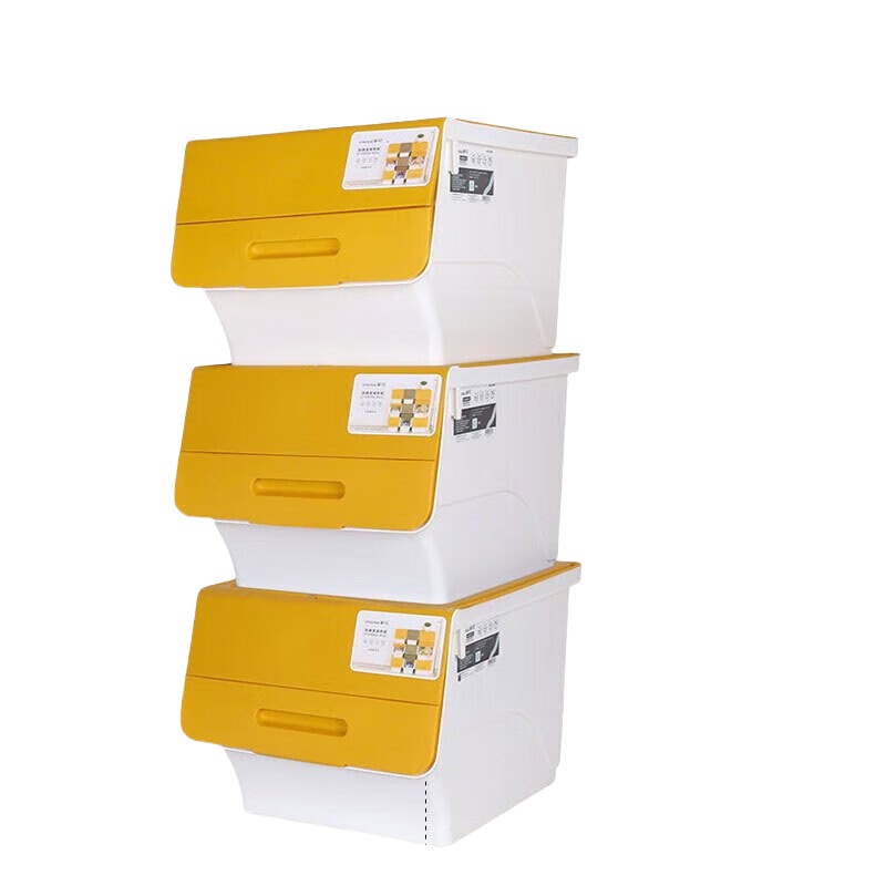 茶花翻盖斜口收纳箱 前开式收纳盒衣服整理储物箱34L 黄色 3支装 2885