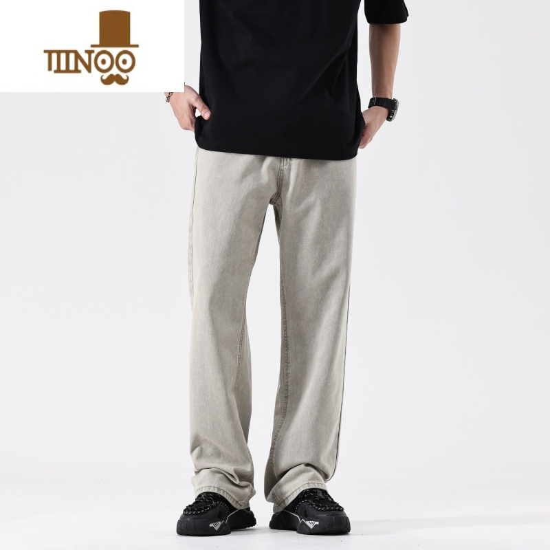 YANXU2023新式牛仔裤男复古宽松直筒阔腿垂感浅色ins风休闲风闲X潮高清大图