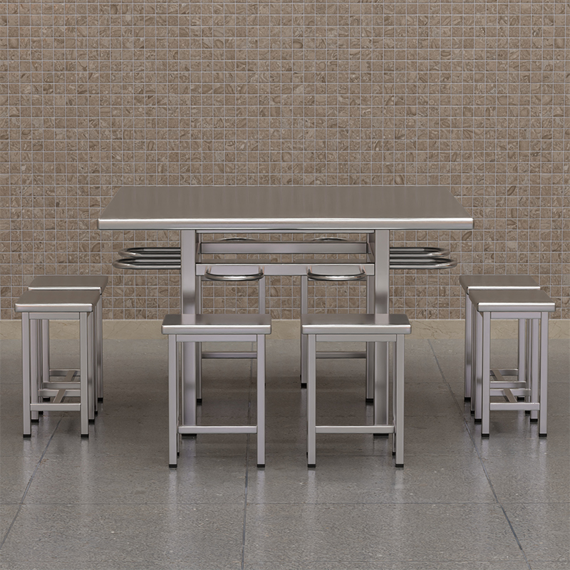 臻远 ZY5110231 不锈钢餐桌椅食堂桌椅组合 1.2米方形餐桌(含凳子)高清大图