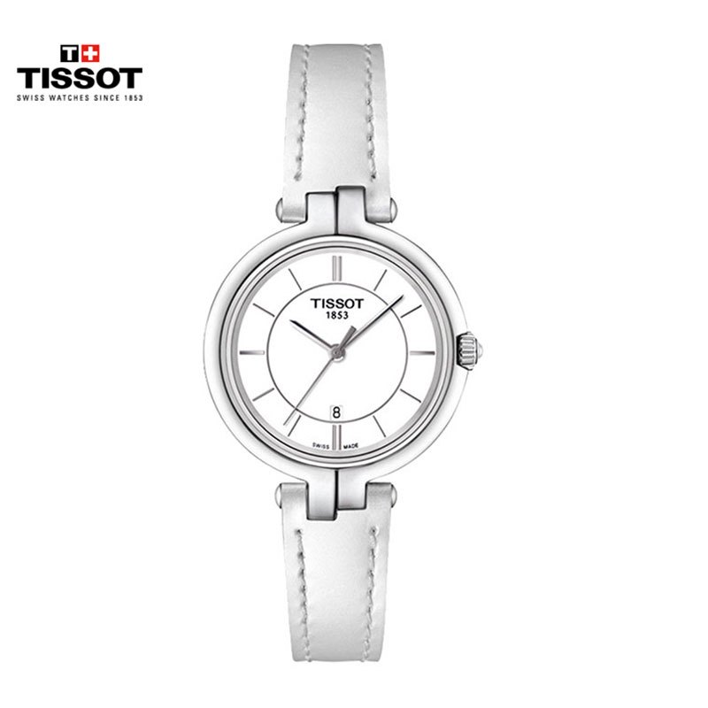 瑞士(TISSOT)天梭手表 弗拉明戈系列 白盘皮带 石英表女士 T094.210.16.011.00