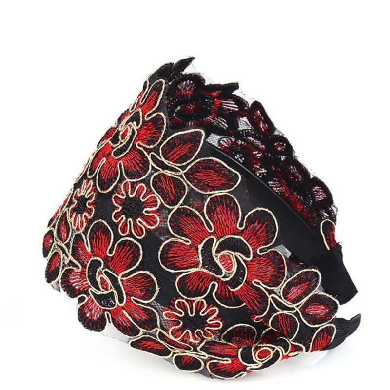 气质宽边花朵发箍遮白发刺绣带齿防滑压发碎发蕾丝发卡头饰迎春花黑色