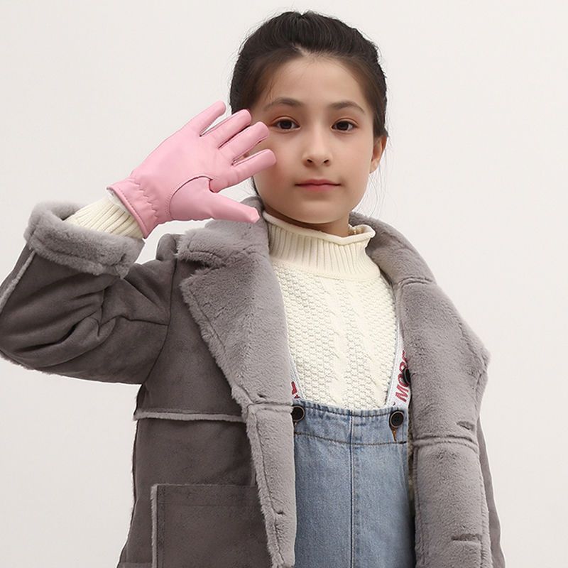 儿童皮手套薄款小孩冬季男童宝宝防水玩雪加绒女童小学生保暖五指xs码