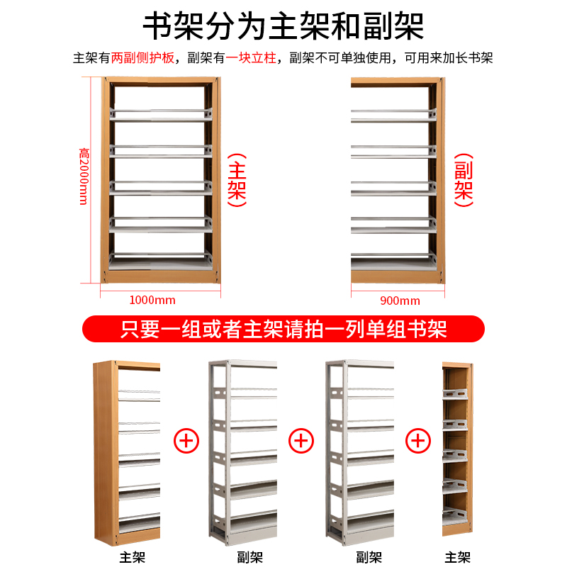 豫双伟学校图书馆书架阅览室钢制书架一列四组高清大图