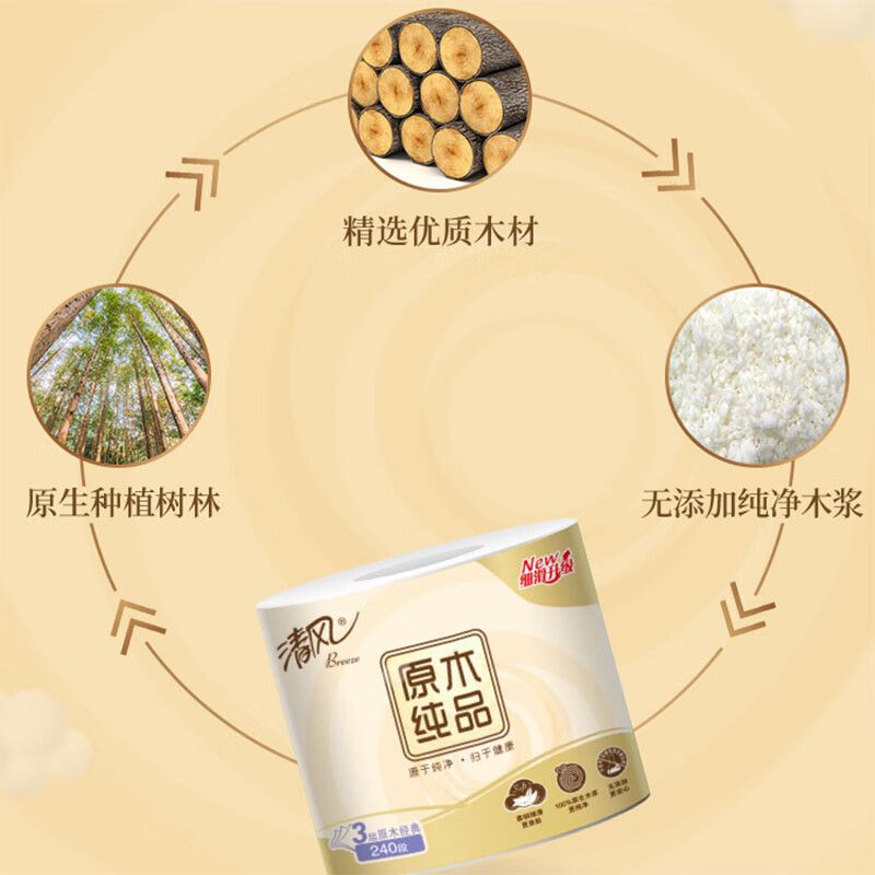 清风原木纯品3层卷筒卫生纸10卷/提B22ASCA2(组)高清大图