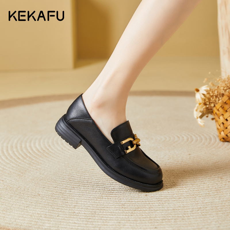 珂卡芙真皮乐福鞋女英伦风jk单鞋2023春季新款黑色平底软皮小皮鞋