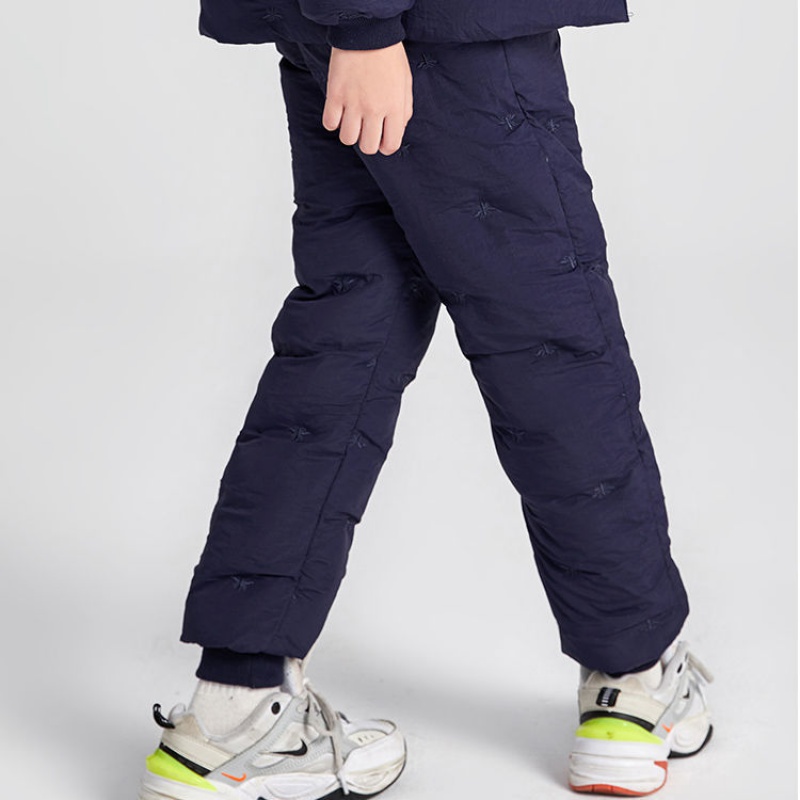 儿童反季羽绒棉裤男童中大童外穿加厚裤子女童内穿校服长裤 180 藏青蜜蜂裤子