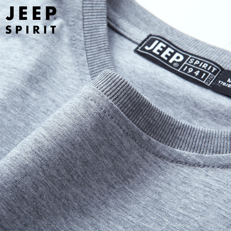 JEEP SPIRIT吉普短袖t恤男士2021夏季新款弹力纯棉圆领套头宽松休闲半袖T恤有大码