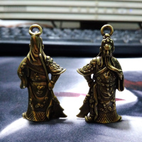 适用于复古养牛创意手工纯铜黄铜关羽武财神男女汽车挂钥匙扣链配件坠