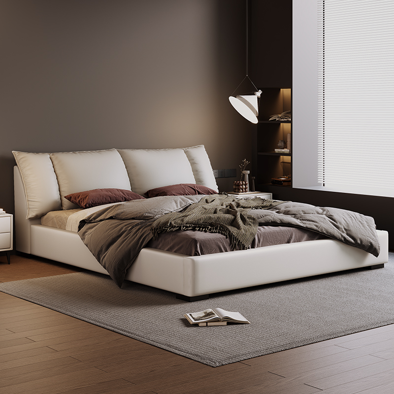 真皮大床轻奢头层牛皮床客厅主卧极简-卡尔适星耀高清大图