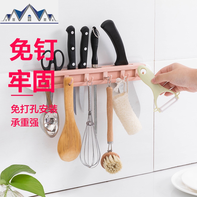 免打孔 麦秸秆挂式厨房插刀架锅铲挂钩壁挂置物架 三维工匠高清大图