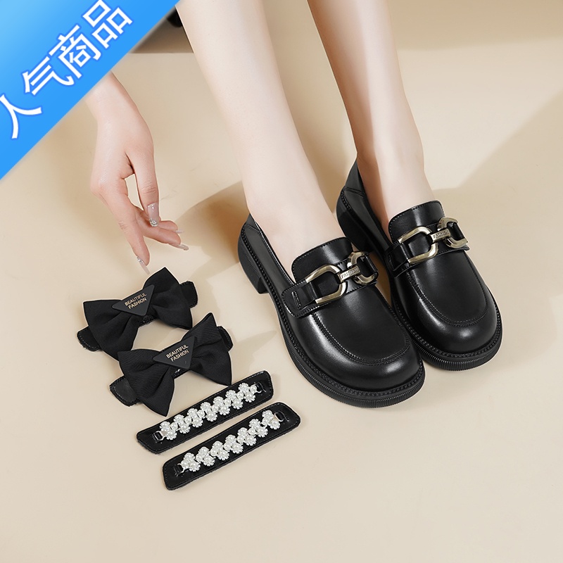 SUNTEK一鞋三穿女鞋乐福鞋春新款中跟单鞋女软底一脚蹬英伦风小皮鞋高清大图