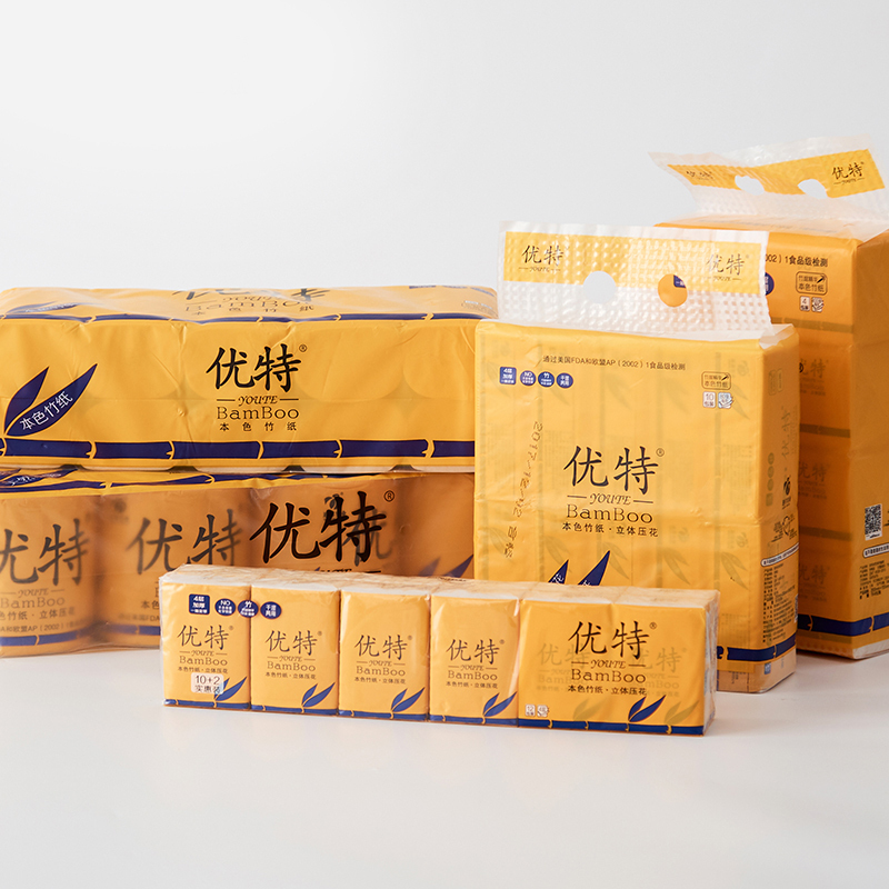 优特本色不漂白竹浆纸四层立体压花有芯卷筒纸卫生纸厕纸纸巾12粒(无芯)900g