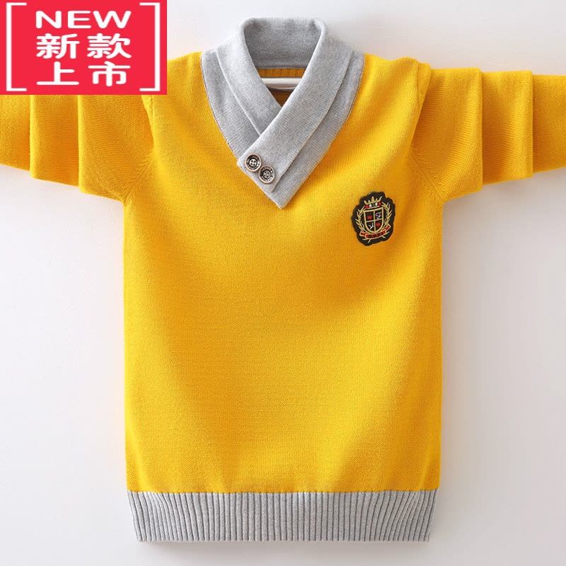 可莉允男童毛衣儿童加绒加厚秋冬套头保暖中大童男孩针织棉线衫图片