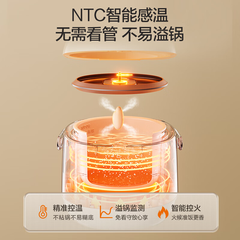 苏泊尔(SUPOR)陶瓷油内胆 小型迷你电饭煲1.6升 家用电饭锅1-2人 智能多功能煮饭锅F16F55 微压高清大图
