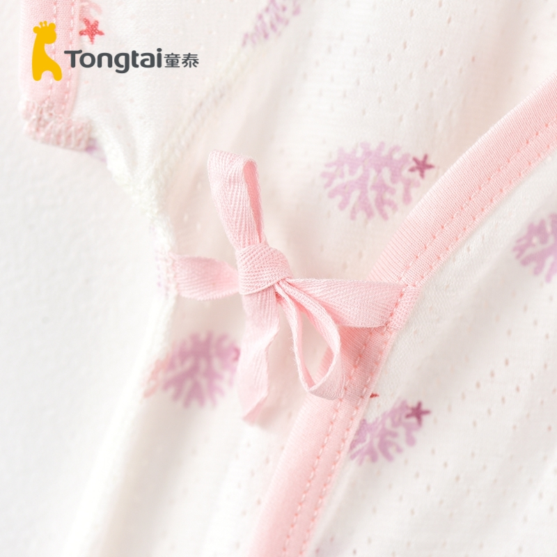 童泰(TONGTAI)夏季款婴儿衣服0-3月新生儿偏开系带半袖连体衣儿童内衣