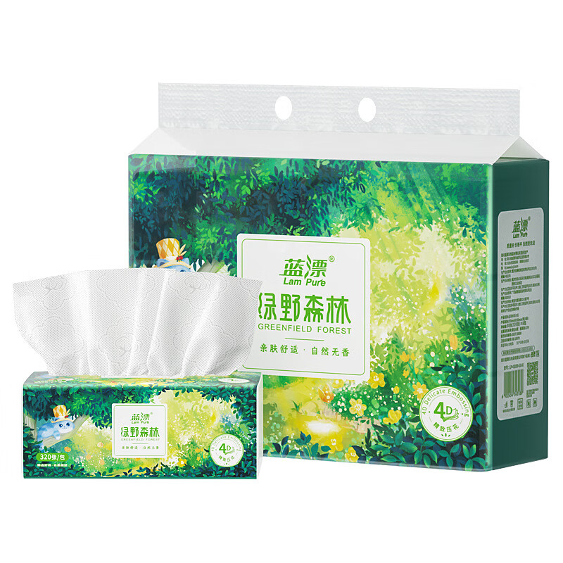 蓝漂4D压花加厚抽纸4层80抽*6包高清大图