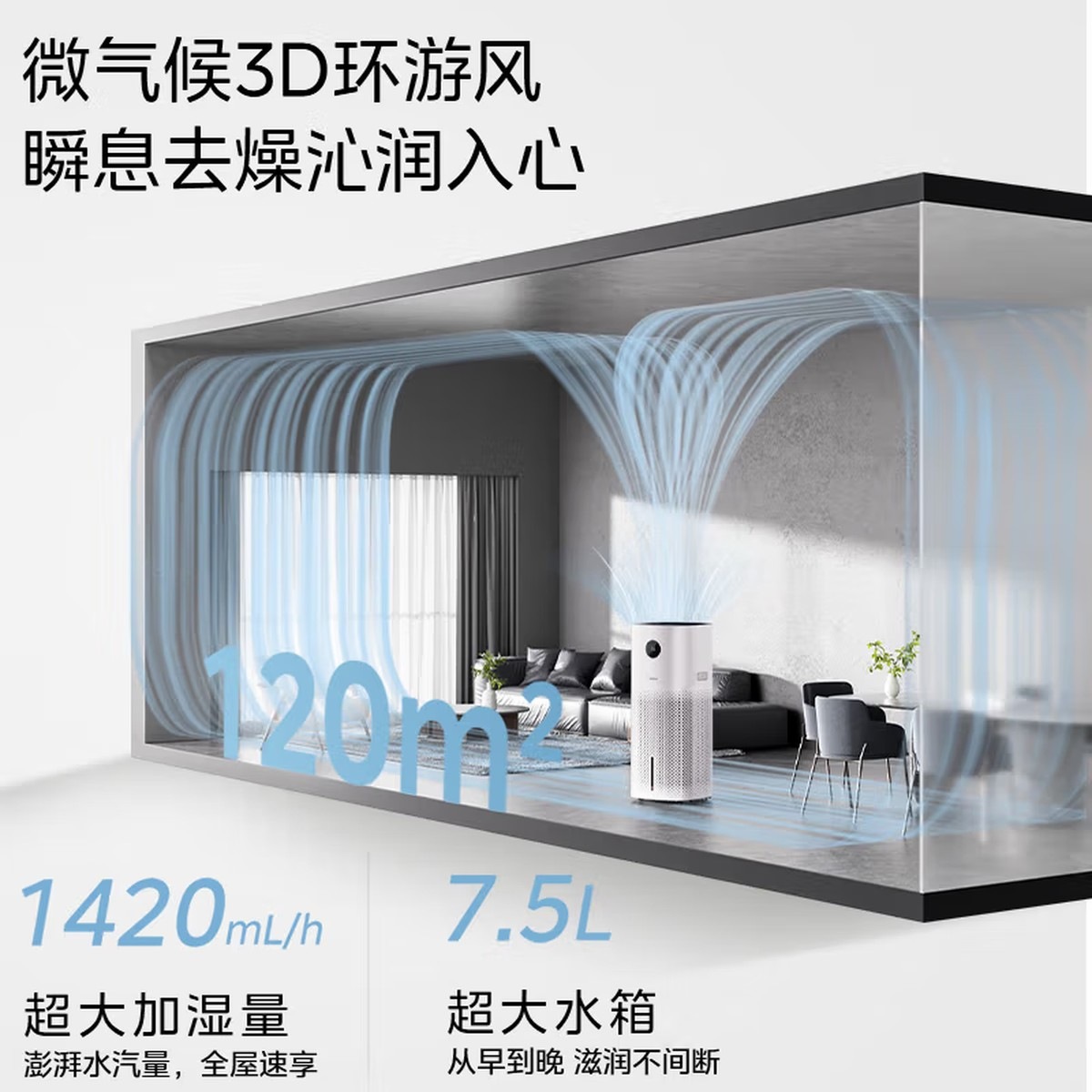 美的(Midea)空调房加湿必备 Air空气站母婴无雾空气净化杀菌加湿器家用卧室客厅桌面落地静音无线高清大图