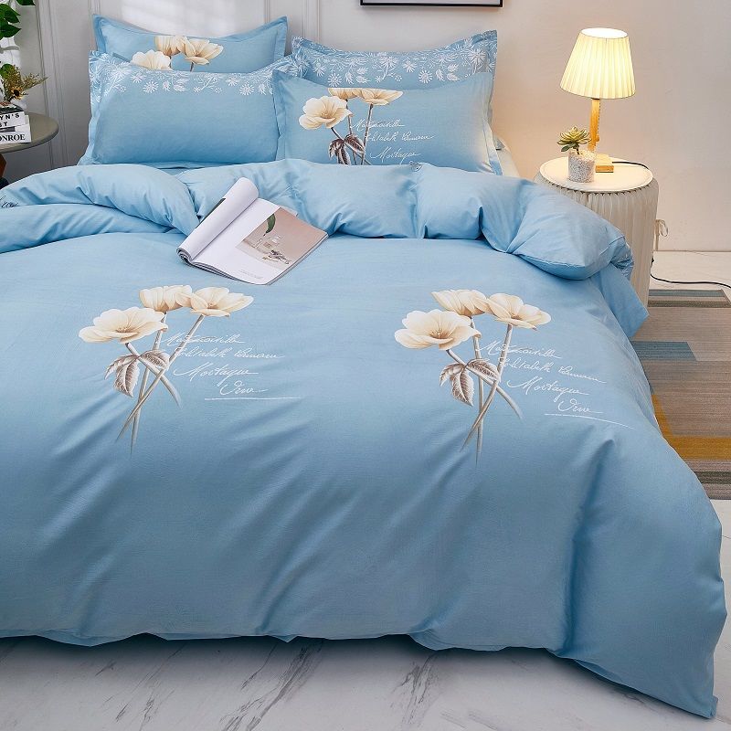 加厚纯磨毛四件套床上用品床单被套简约床品被罩学生宿舍三件套_1_180 1.5床被套150X200四件套 香草星空