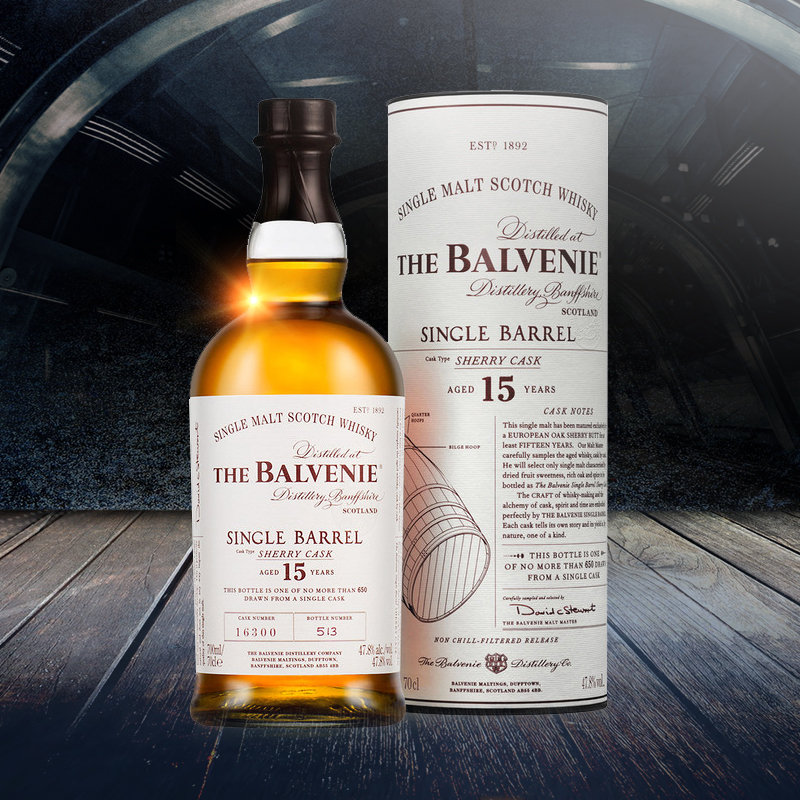 洋酒百富(The Balvenie)15年单桶雪莉桶陈酿苏格兰单一麦芽威士忌700ml*1