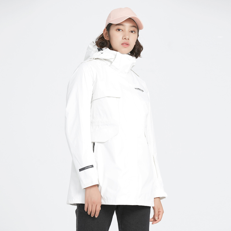 探路者套绒冲锋衣女中长款风衣外套抓绒内胆两件套户外服装秋冬季防风防水保暖时尚登山徒步旅行冲锋衣