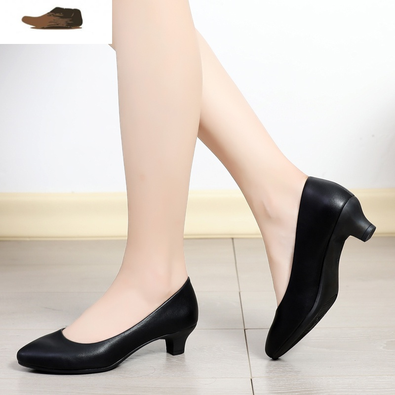 站工作鞋女黑色软底舒适不累脚单鞋细跟职业上班皮鞋酒店空姐鞋休闲鞋