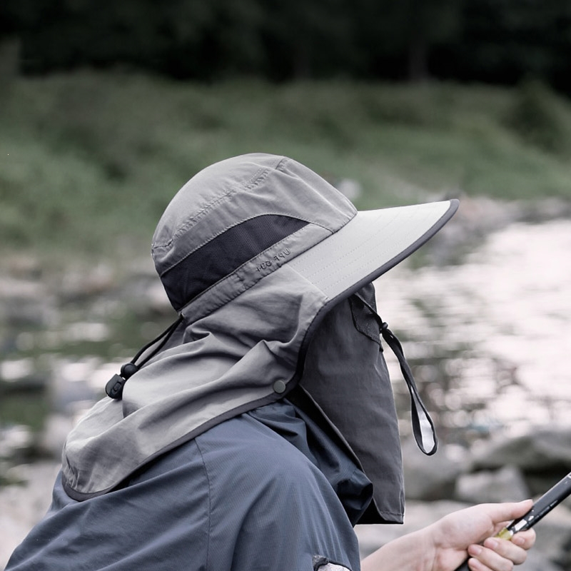 闪电客遮脸钓鱼防晒帽子大头围遮阳面罩太阳渔夫帽户外男