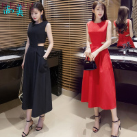 2018夏季女装时尚性感露腰修身显瘦收腰连衣裙气质小礼服长裙