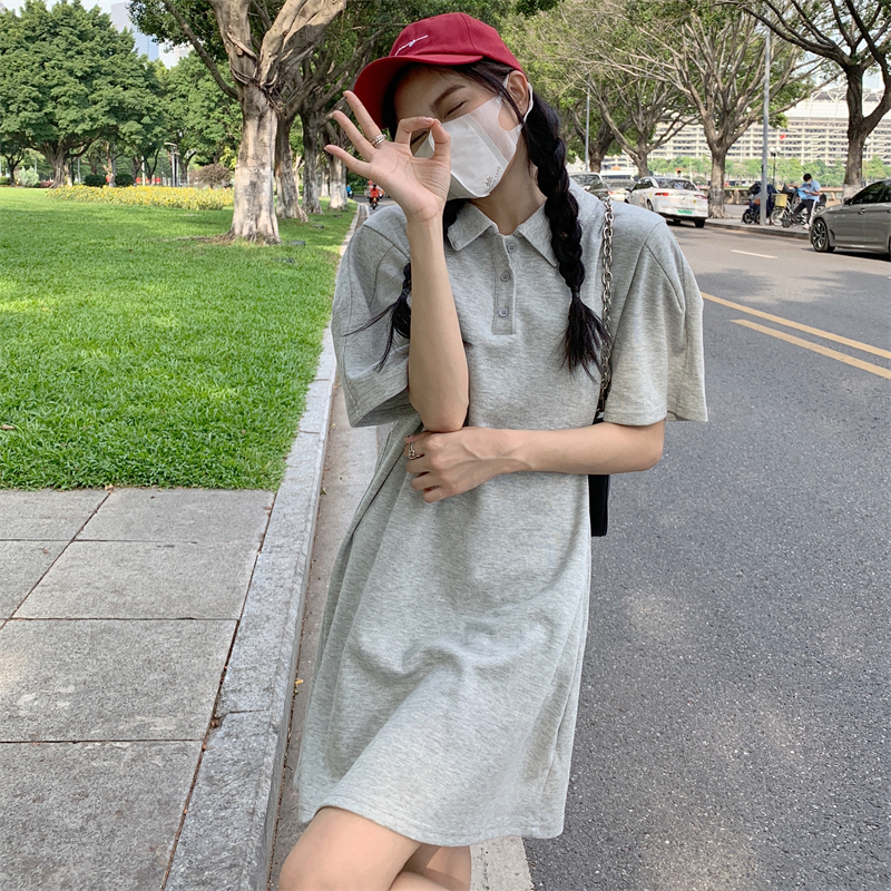 卡洛莱polo领t恤裙短袖t裙连衣裙女夏季白色短裙宽松显瘦休闲裙子
