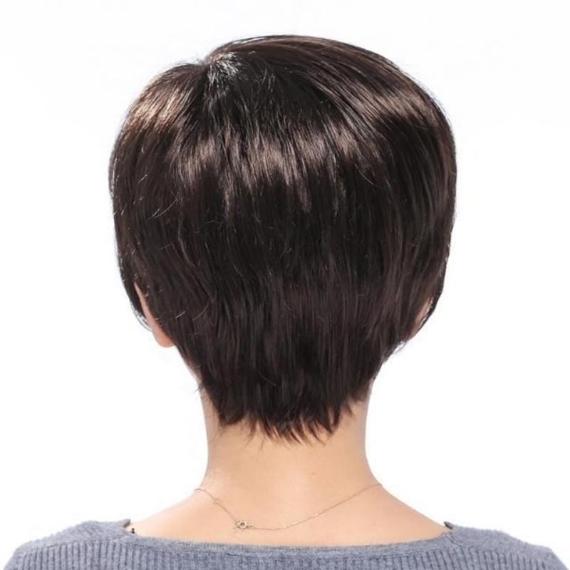 夏季假发女士短直发薄透气干练型中老年妈妈假发套化疗假发 深棕色送发网
