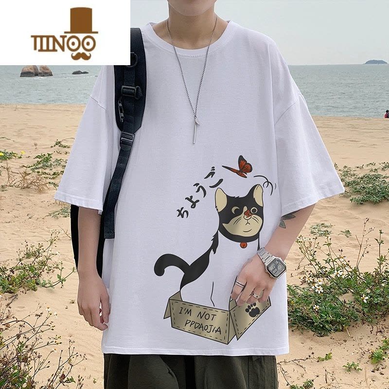 YANXU短袖男新款夏装圆领上衣加肥加大港风休闲百搭宽松男士t恤T恤图片
