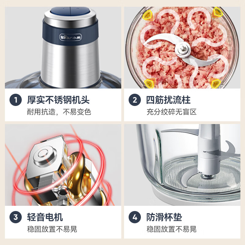 小熊(Bear)绞肉机家用 绞馅机 碎肉机 电动多功能料理搅拌打肉饺子肉馅蒜蓉机搅肉机 QSJ-C03M1高清大图