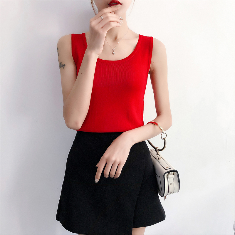 吊带背心女夏2018新款修身显瘦内搭曲珠冰丝针织打底衫上衣外穿潮