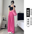 冰丝阔腿裤女裤子2026新款夏季薄款垂感直筒休闲裤宽松慵懒山本裤 L【116-130斤】 树莓色-常规款