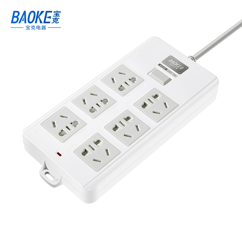 宝克(BAOKE)K326-3K 3m插线板 新国标延长线插座6位组合总控开关 2500W MAX 白色 1个 白色 3m插线板