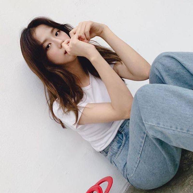 blackpink金智秀同款韩版宽松阔腿牛仔裤休闲长裤子2021夏装新款 黑色