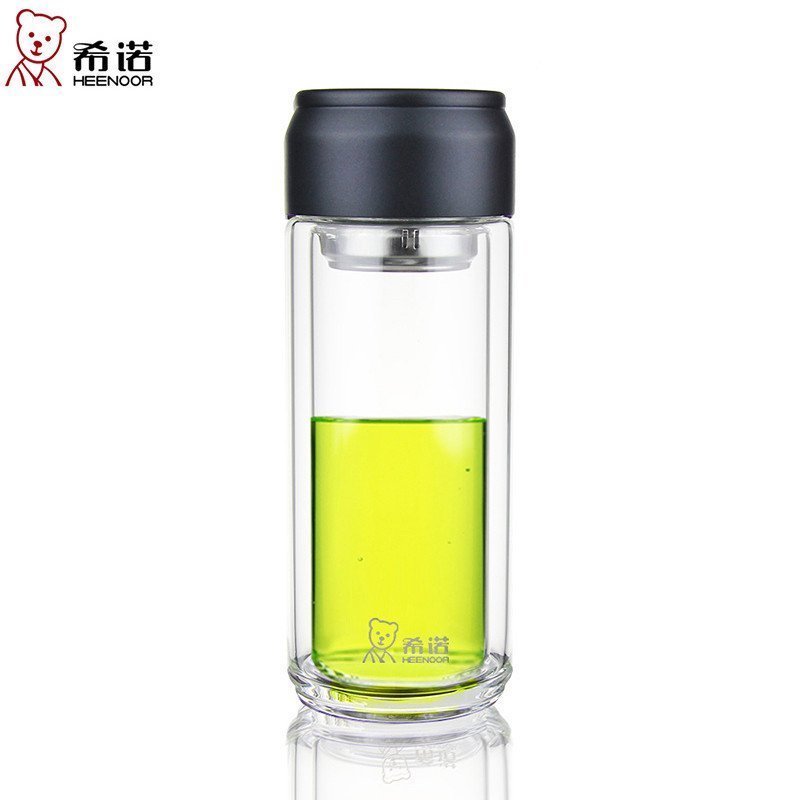 新款希诺 XN-6775双层玻璃杯创意可爱带茶漏360ml大容量水杯 便携隔热带盖杯子