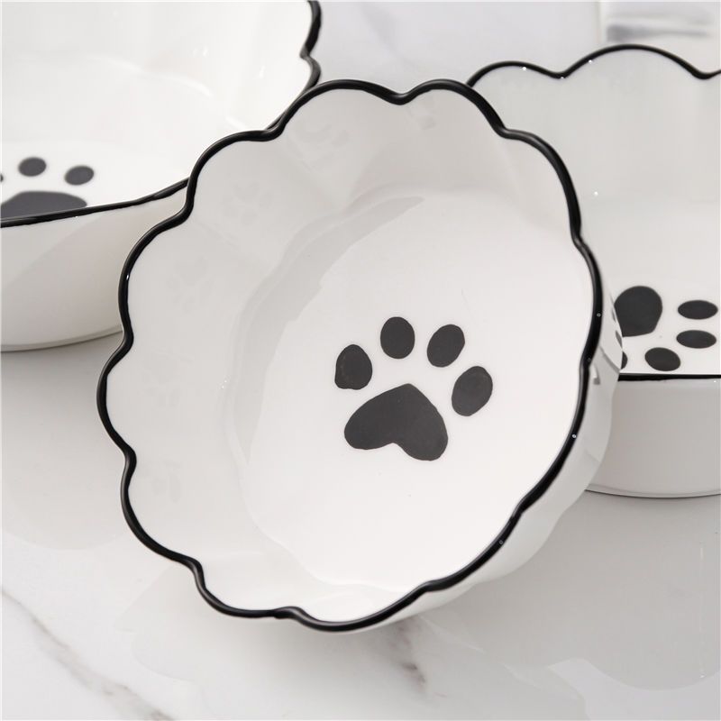花边陶瓷宠物碗猫咪碗狗碗盆小中大型犬狗粮碗水碗狗狗喝水防打翻 花边宠物碗 小号(适合幼犬或猫咪)