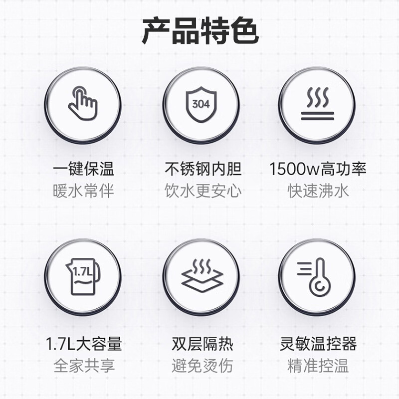 苏泊尔(SUPOR)一键保温双层无缝内胆 1.7L大容量 电水壶SW-17S15A高清大图