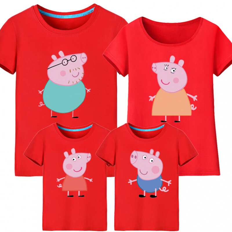粉红猪小妹亲子装一家三口四口短袖t恤夏季小猪佩奇全家装