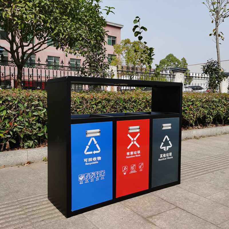 镀锌板分类垃圾桶三桶